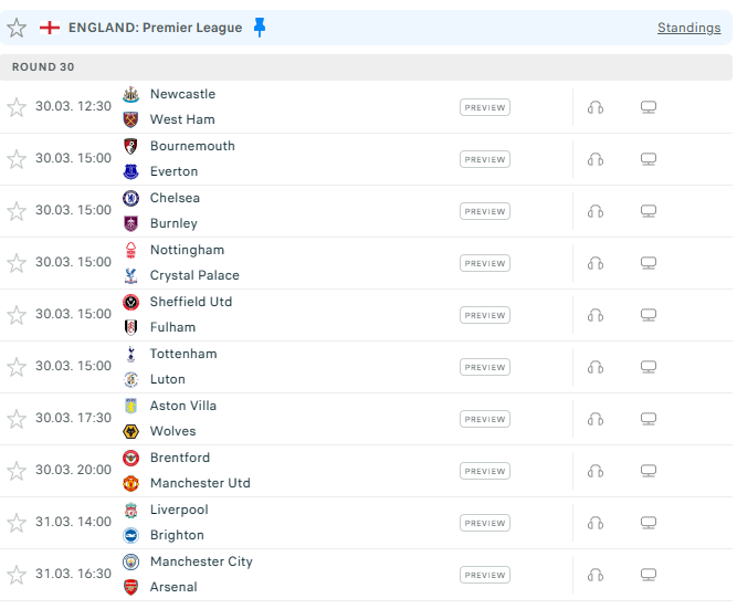 premium league weekend matches