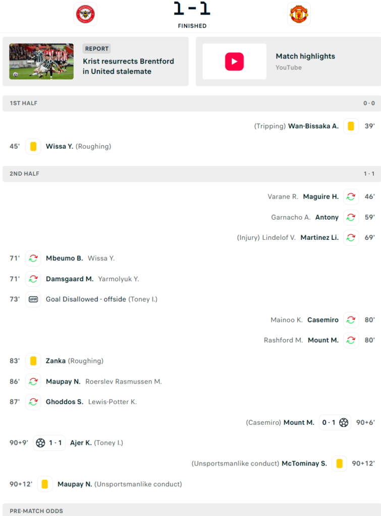 summary of match Brentford v Manchester Utd Preview
