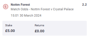 Nottingham v Crystal Palace bet